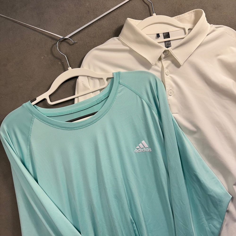 Adidas Golf‎ Shirts Mens 2XL White Mint Long Sleeve Performance Bundle lot of 2